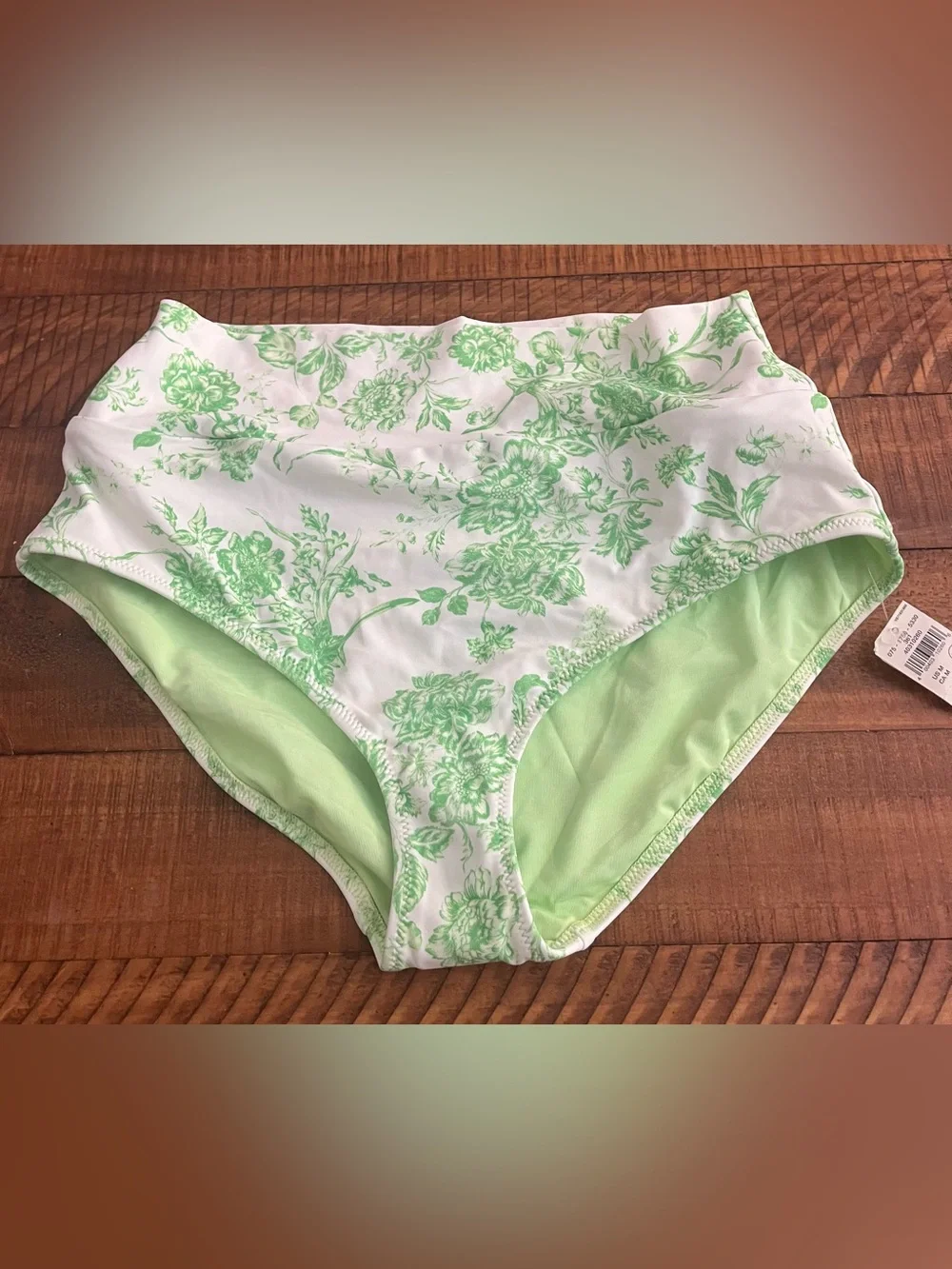 NWT Aerie Banded High Waisted Bikini Bottom Green Floral - Sz M
